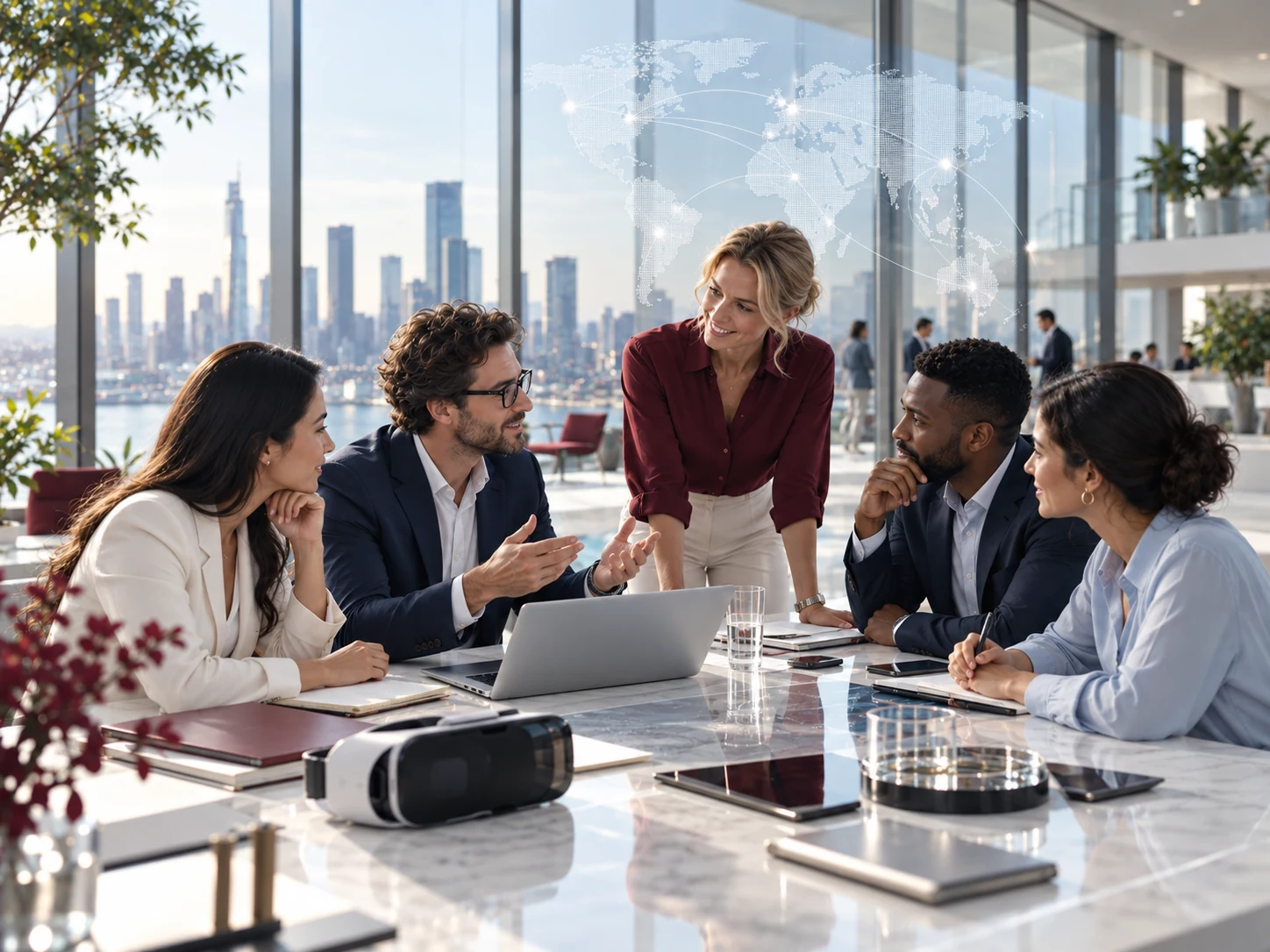 International technology team collaborating in a modern office
