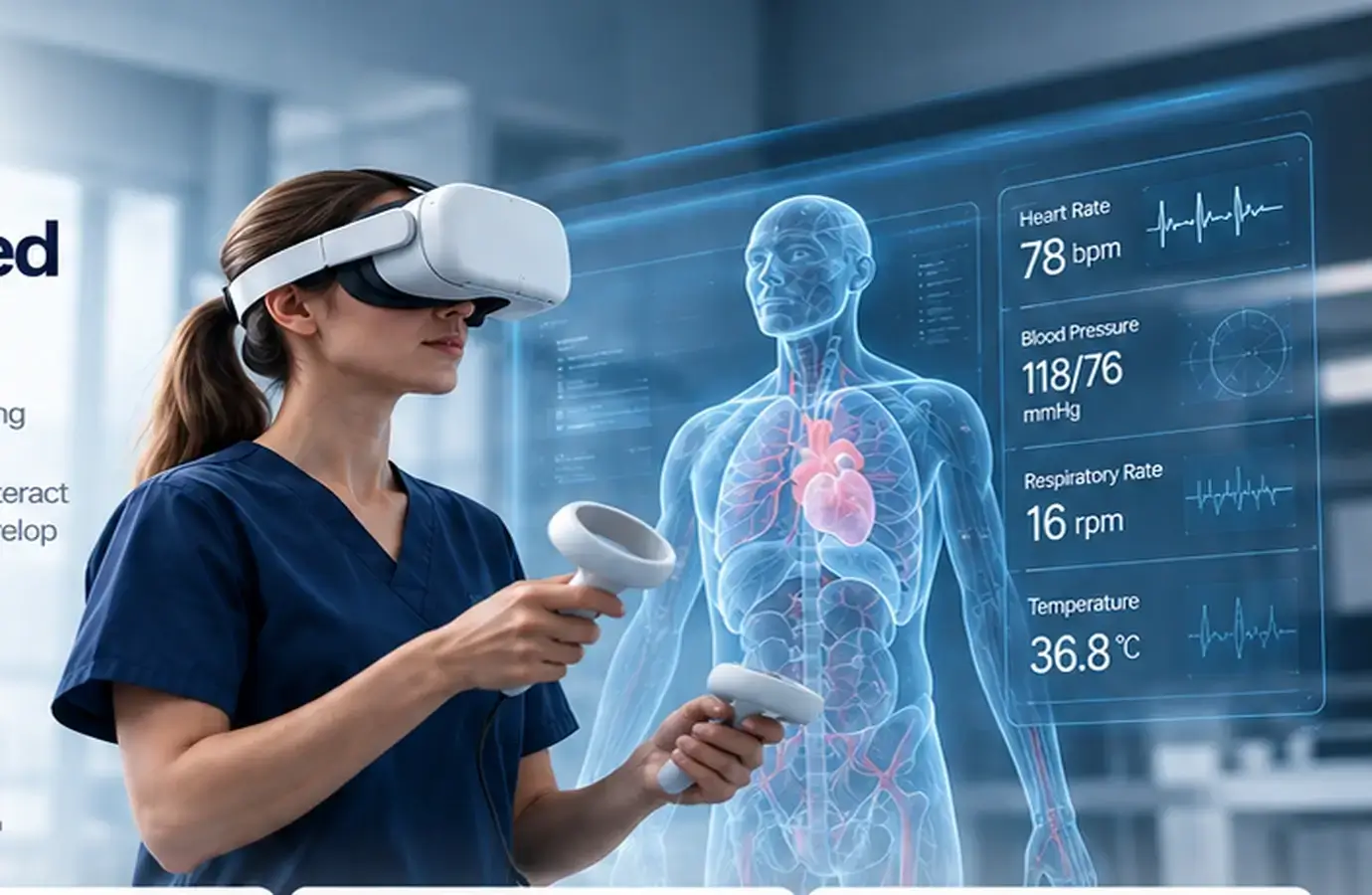 Healthcare professional using the Esculapio VR platform and reaching into the immersive simulation environment